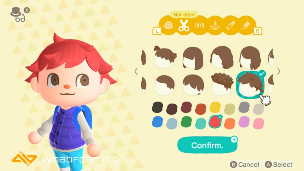 Some of the hairstyle options in Animal Crossing: New Horizons.