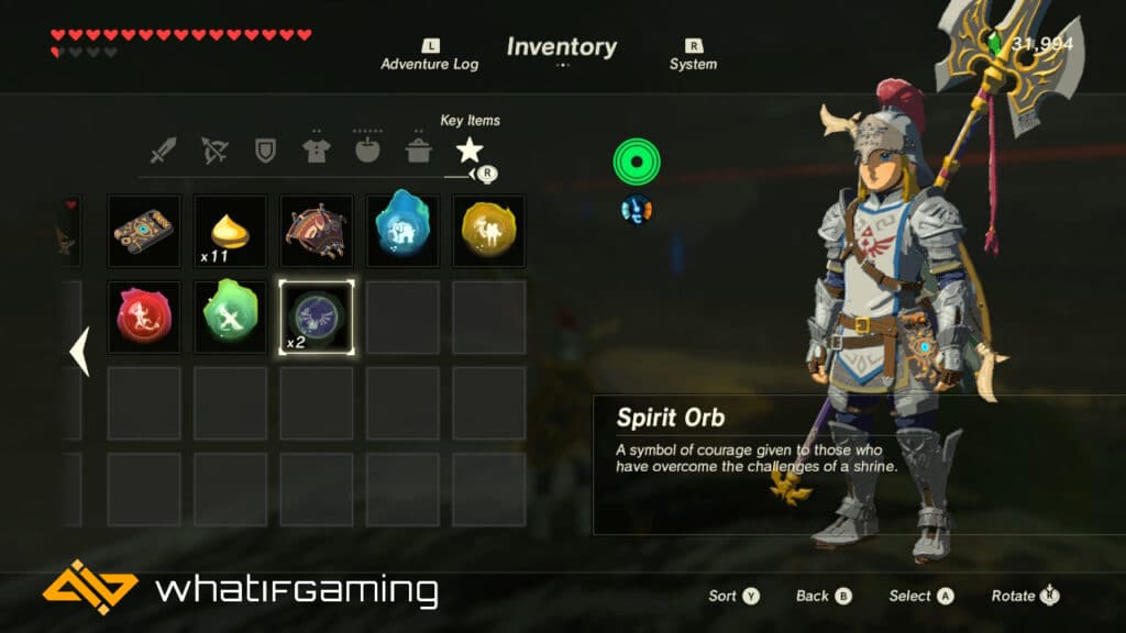 A screenshot showing spirit orbs in a players inventory.