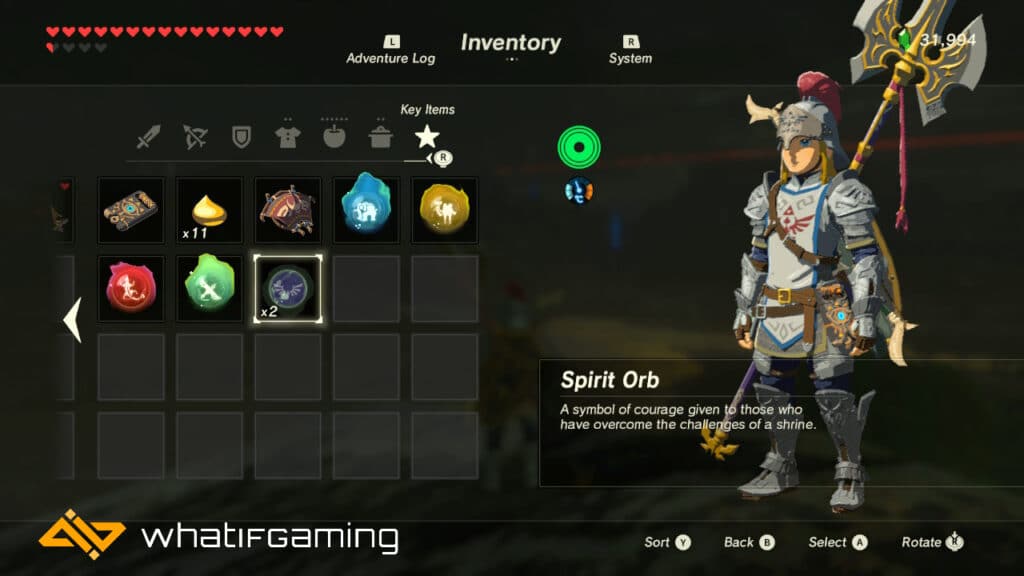 A screenshot showing spirit orbs in a players inventory. 