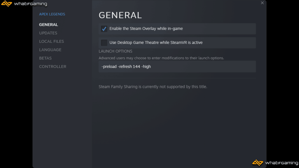 Showing how to add Apex Legends launch commands.