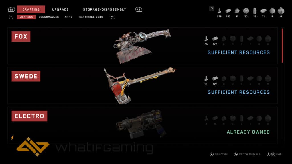 Image has available weapons for upgrades