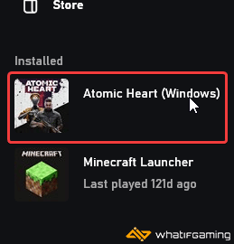 Atomic Heart under Installed in Game Pass App