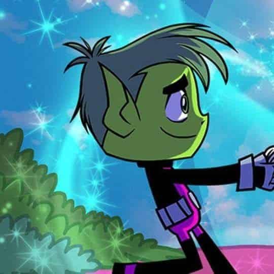 Beast Boy holding hands with Raven from Teen Titans Go