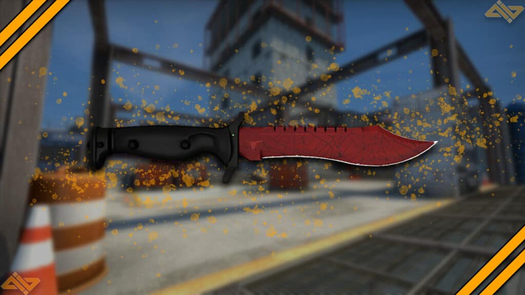 A photo of the Bowie Knife Crimson Web CS:GO knife skin.