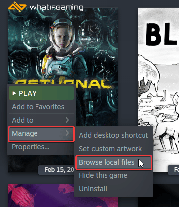Steam Library > Returnal > Manage > Browse local files