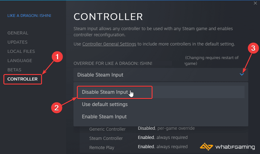 Steam library > Properties > Controller > Disable Steam Input