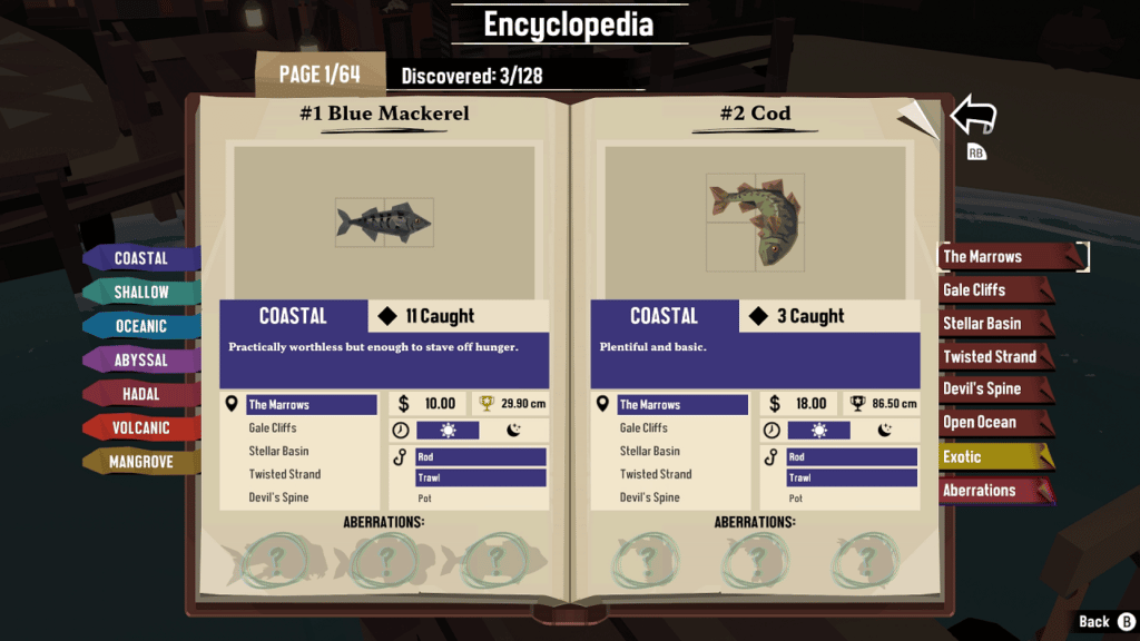 Screenshot of DREDGE's Encyclopedia