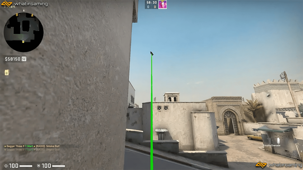 An image showing of the trajectory of a jump throw bind in CS:GO.