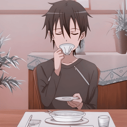 Kirito drinking tea from Sword Art Online