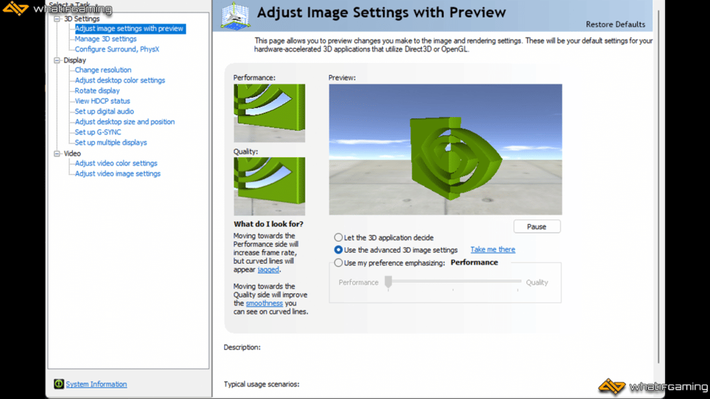 An image showing the NVIDIA Control Panel settings.