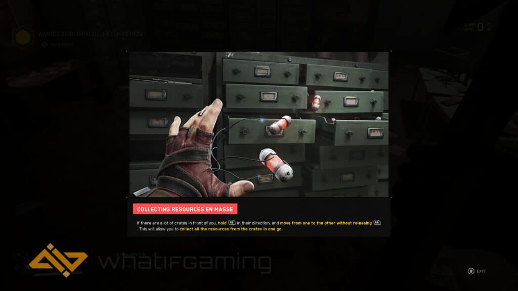 Image shows instructions to grab loot quickly in Atomic Heart crafting