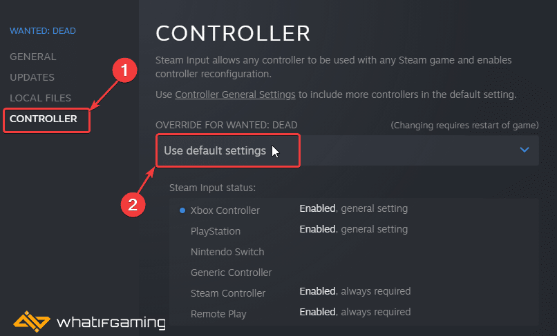 Steam library > Wanted: Dead > Properties > Controller > Disable Steam Input