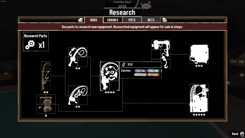 Research Tree in DREDGE