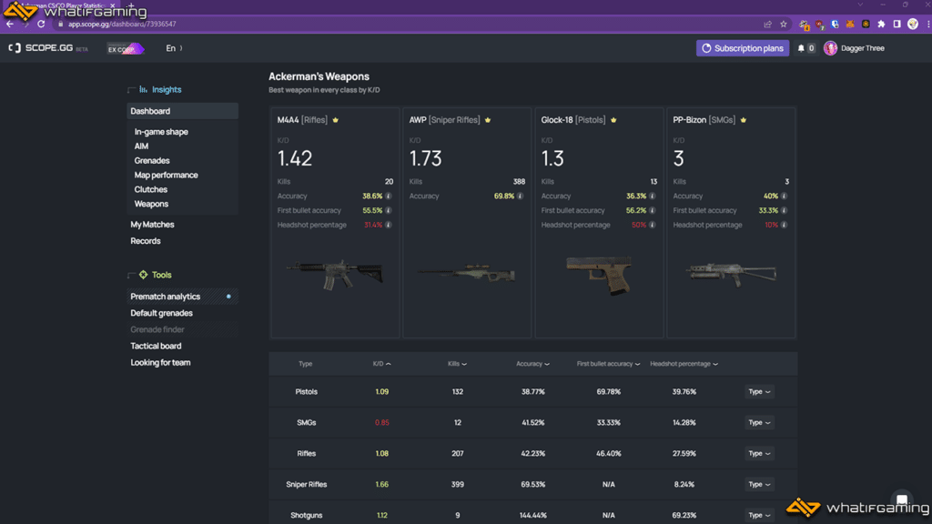 Viewing s1mple's CS:GO stats using Scope.gg