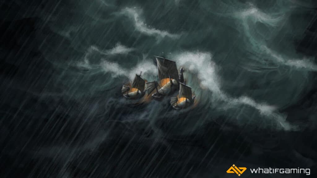 Three ships in a challenging storm.