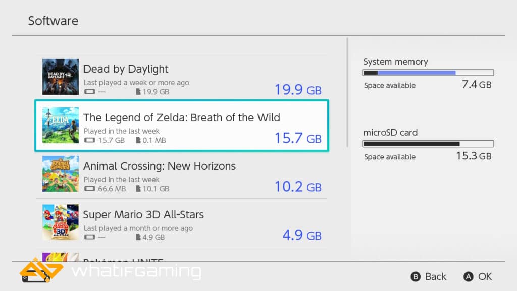 A screenshot showing the total file size of Breath of the Wild.