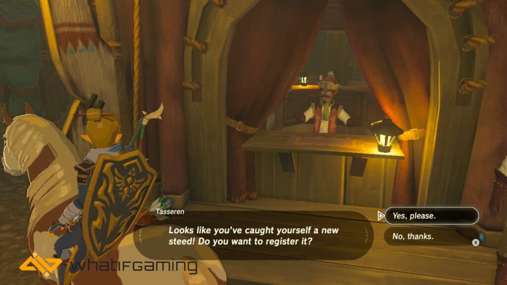 Link being offered to register his horse.