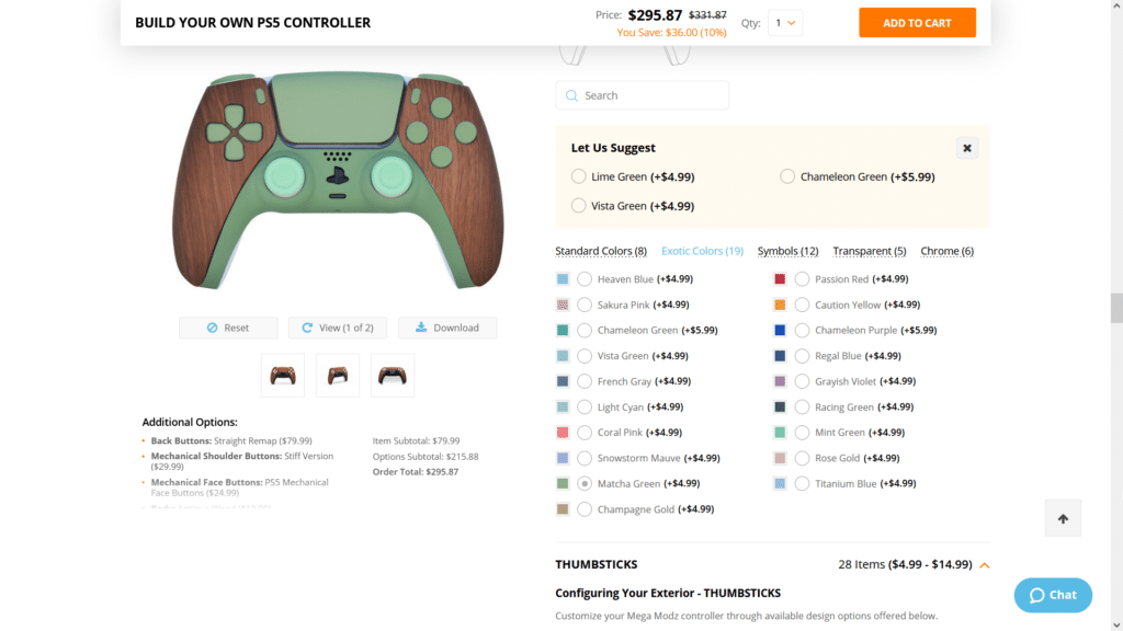 Image shows color choices users get when customizing their controller
