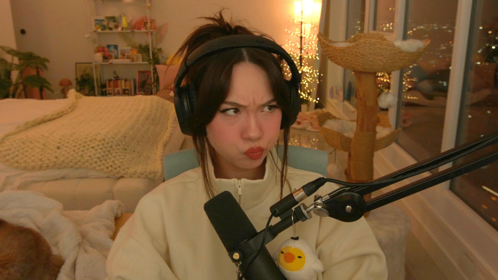 QuarterJade pouting while talking to her viewers.