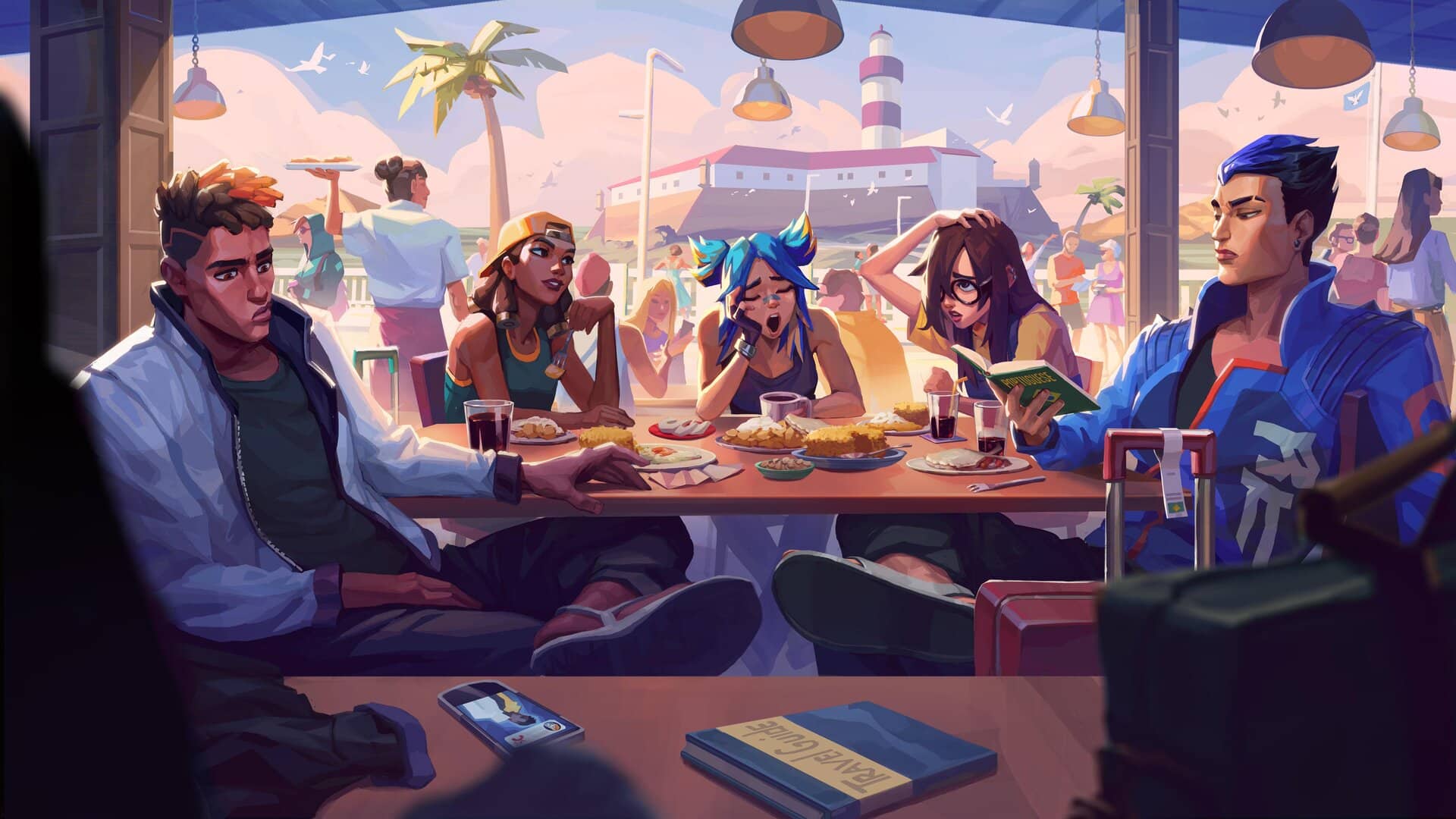 Image by Riot Games – Phoenix, Raze, Neon, Killjoy, and Yoru having lunch.