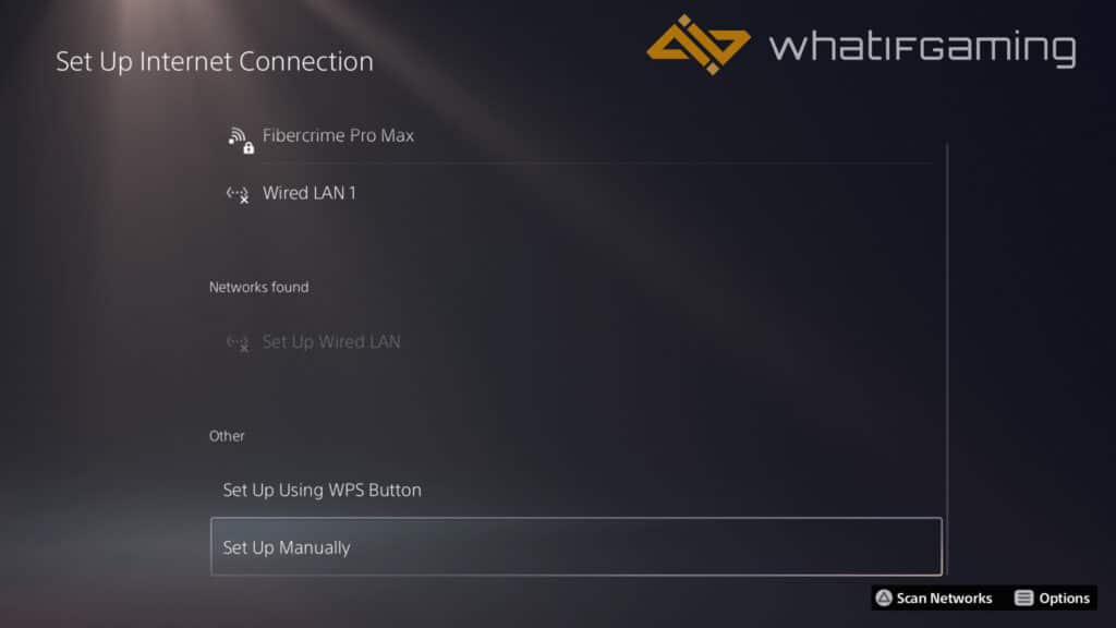 Selecting Manual Network setup