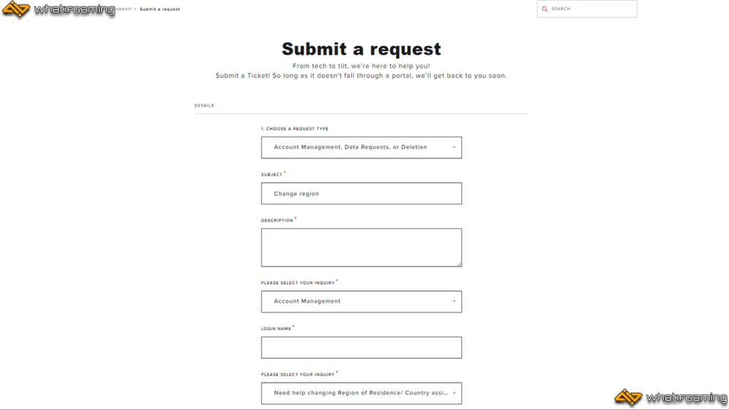 Submitting a ticket to Valorant support to request a region change.