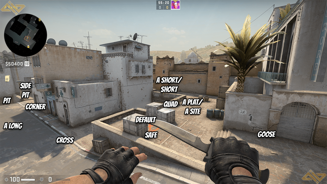 Updated CSGO Dust 2 callouts on A site from ramps.