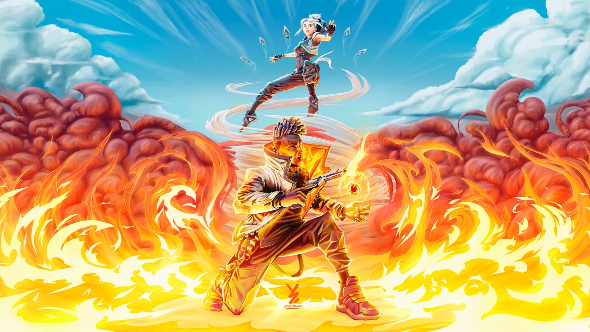 Valorant wallpaper Image by yovirosoon – Jett and Phoenix in a battle of Wind vs. Fire.