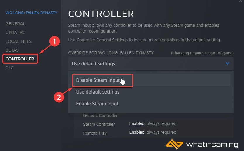 Steam library > Properties > Controller > Disable Steam Input