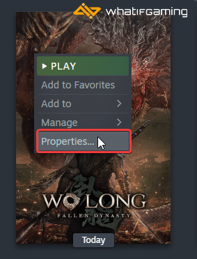 Steam library > Properties