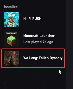 Wo Long Fallen Dynasty under Installed in Game Pass App