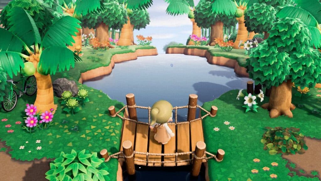 A mini fishing area in Animal Crossing.