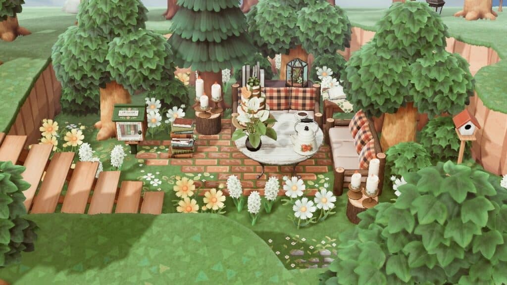 A cozy sitting area in Animal Crossing. 