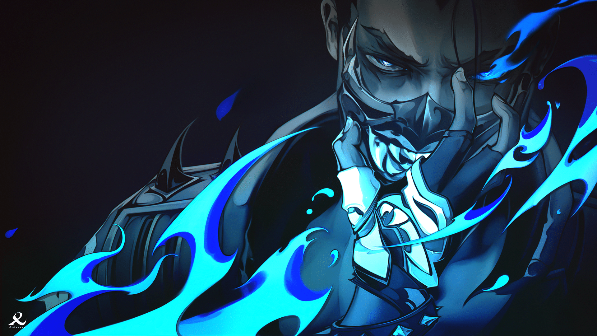 Image by Excharny – A Valorant wallpaper of Yoru using his Gatecrasher ultimate in a blue hue.