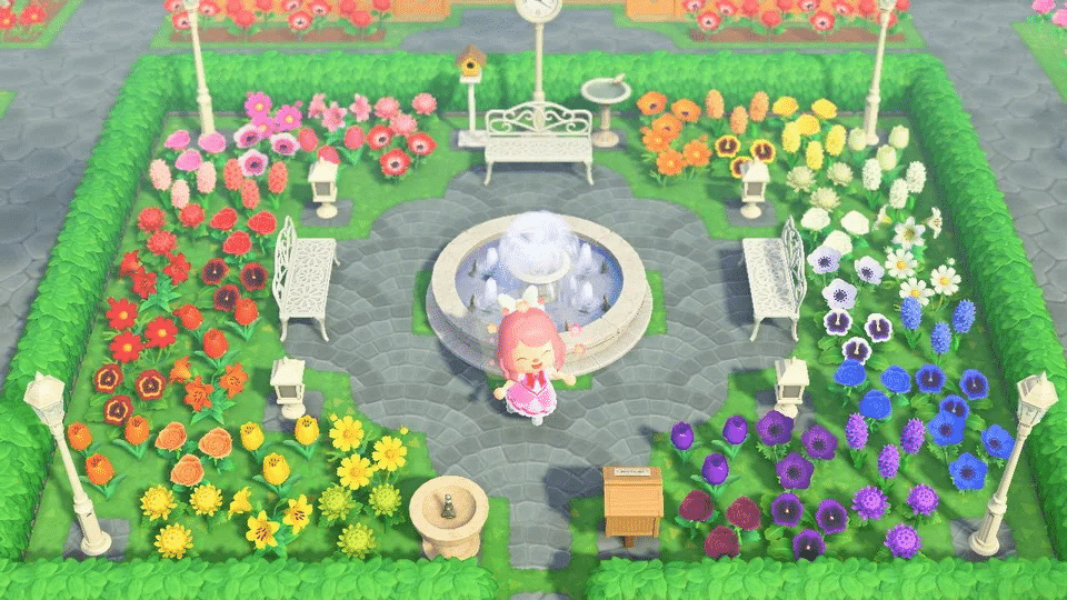 A flower garden in Animal Crossing
