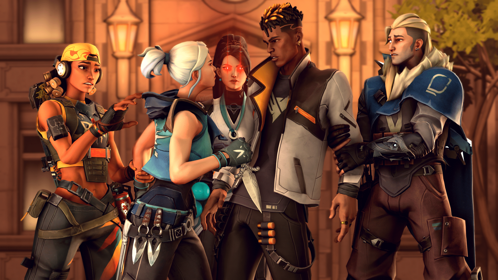 Image by karinscr – Phoenix and Jett having an argument while Sage, Sova, and Raze are trying to settle them down.