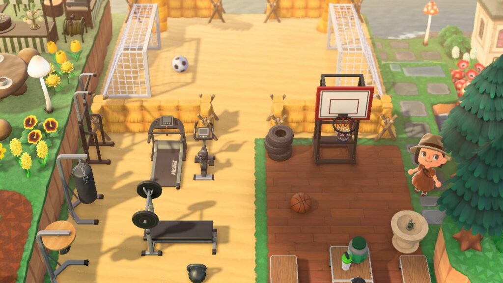 A mini gym in Animal Crossing.