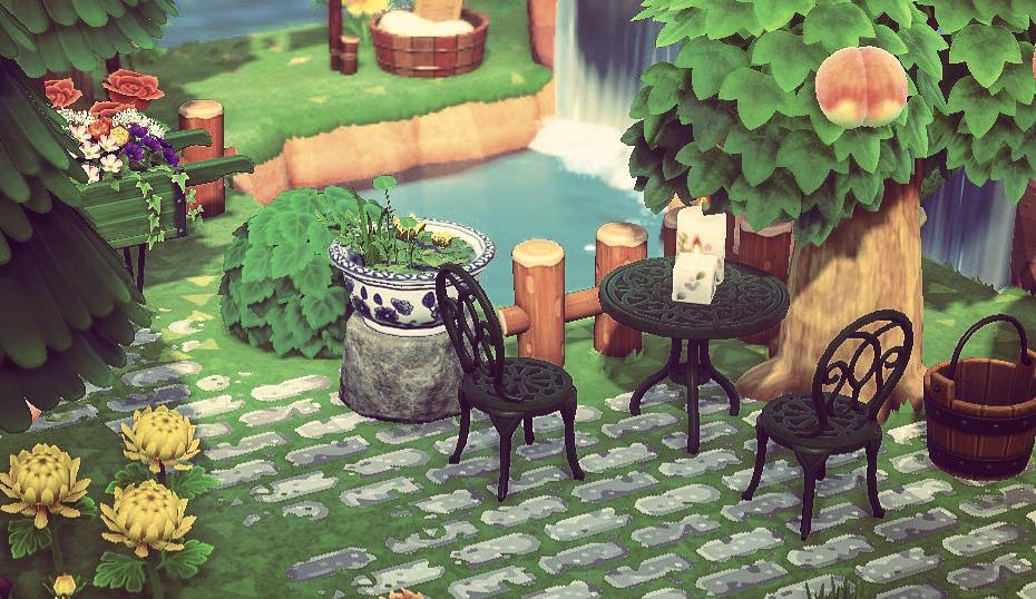 A cozy sitting area in Animal Crossing.