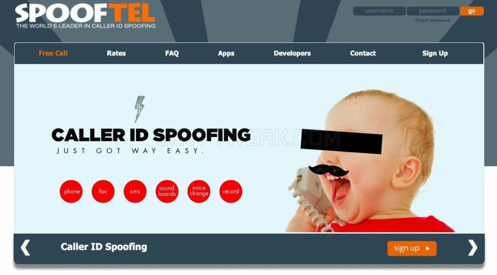 SpoofTel's user interface is easy to use and requires a set of credentials 