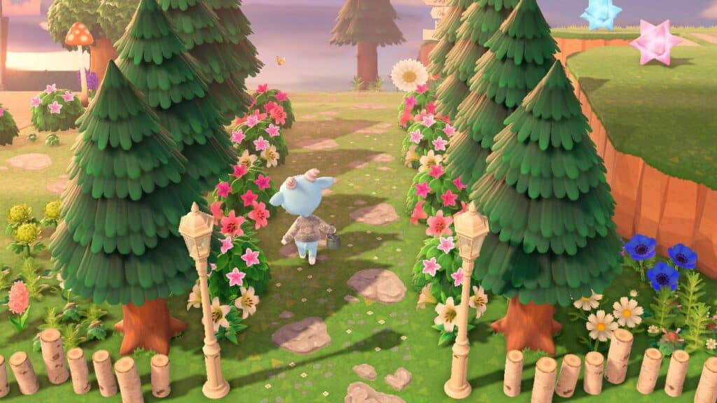 A simple tree promenade island entrance. 