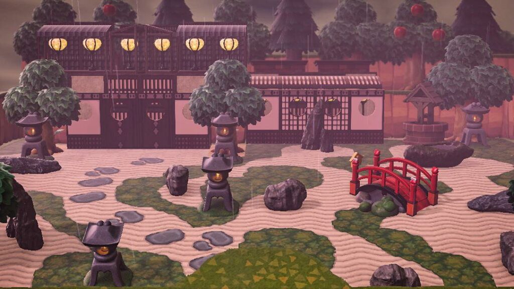 A Zen garden in Animal Crossing.
