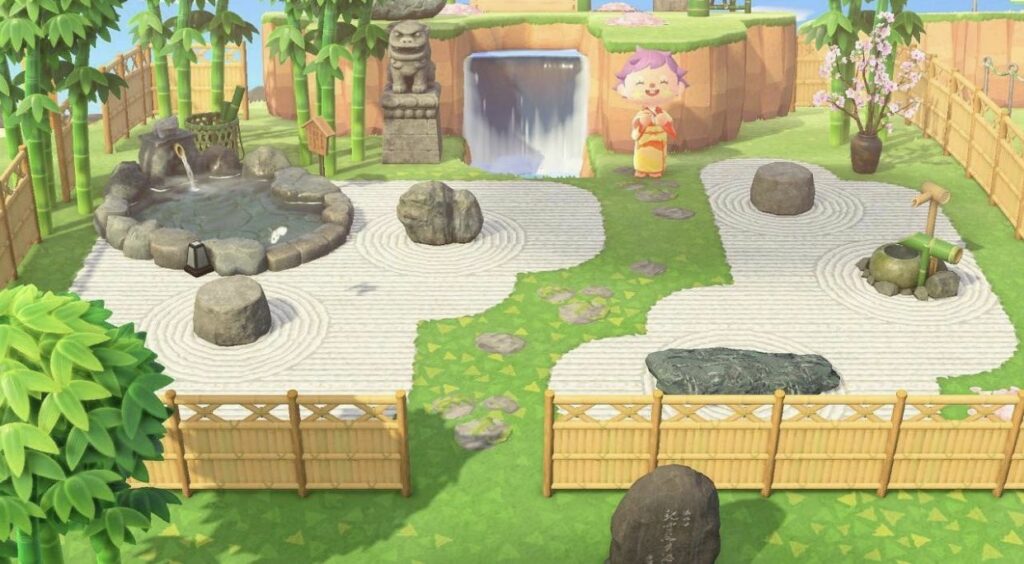 A Zen garden in Animal Crossing.