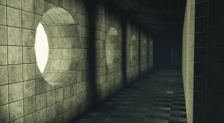 Image shows a dark corridor