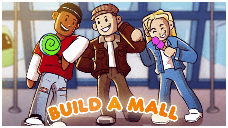 Image has young characters enjoying themselves in a mall