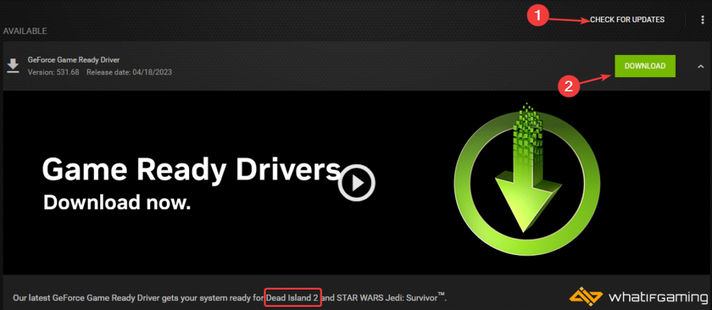 Download the latest drivers in GeForce Experience