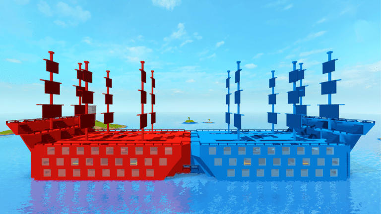 Image show a red and blue ships 