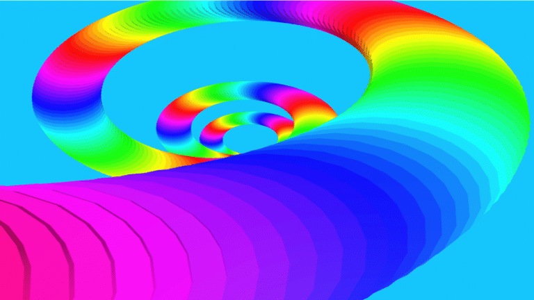 Image has a rainbow colored spiral track
