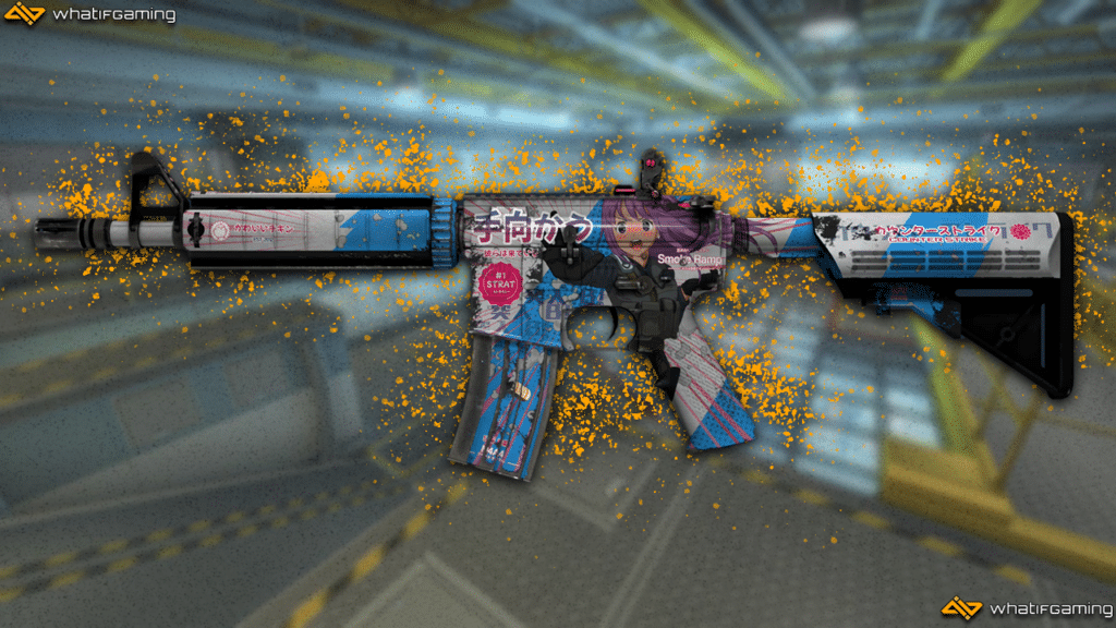 A photo of an M4A4 Temukau skin with a CS:GO wear of Well-Worn.