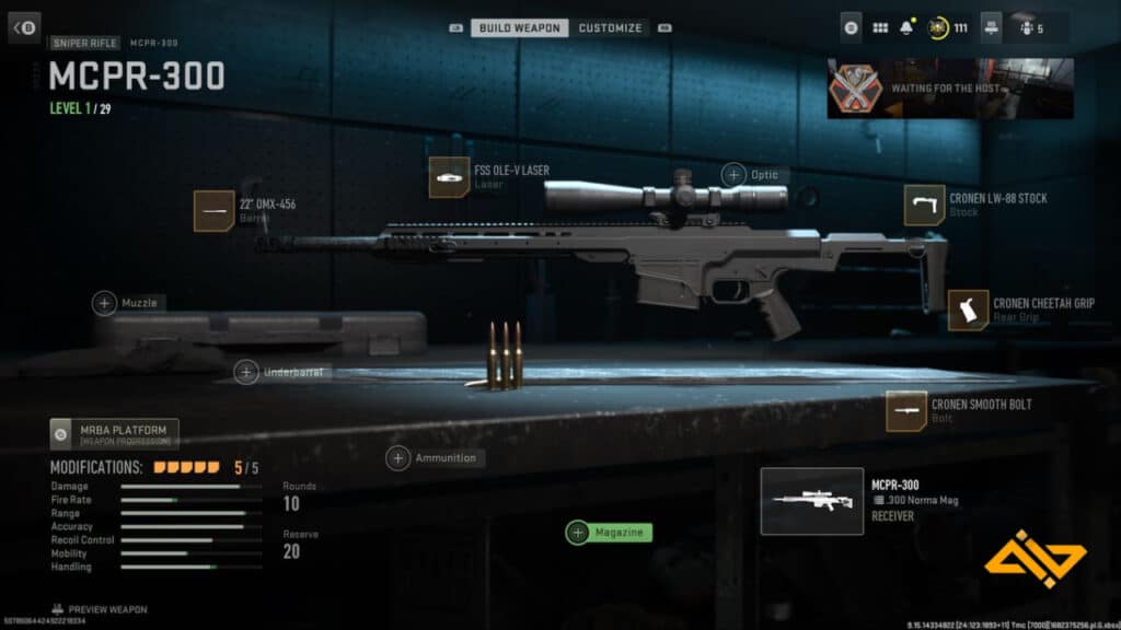 picture of the mcpr 300 from warzne 2 with attachments and the whatifgaming logo in the bottom right corner