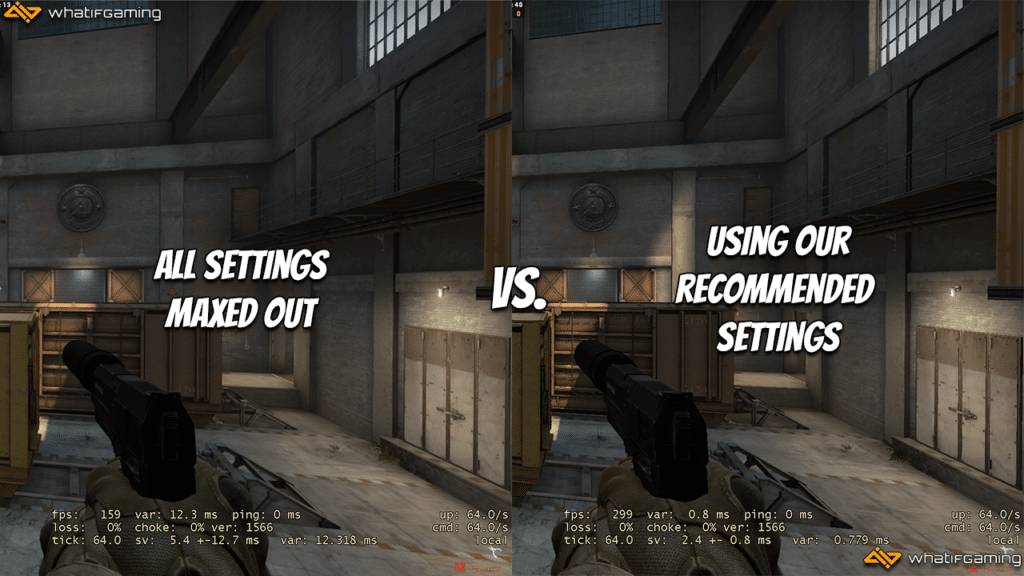 A photo showing the FPS difference using max settings vs our recommended settings